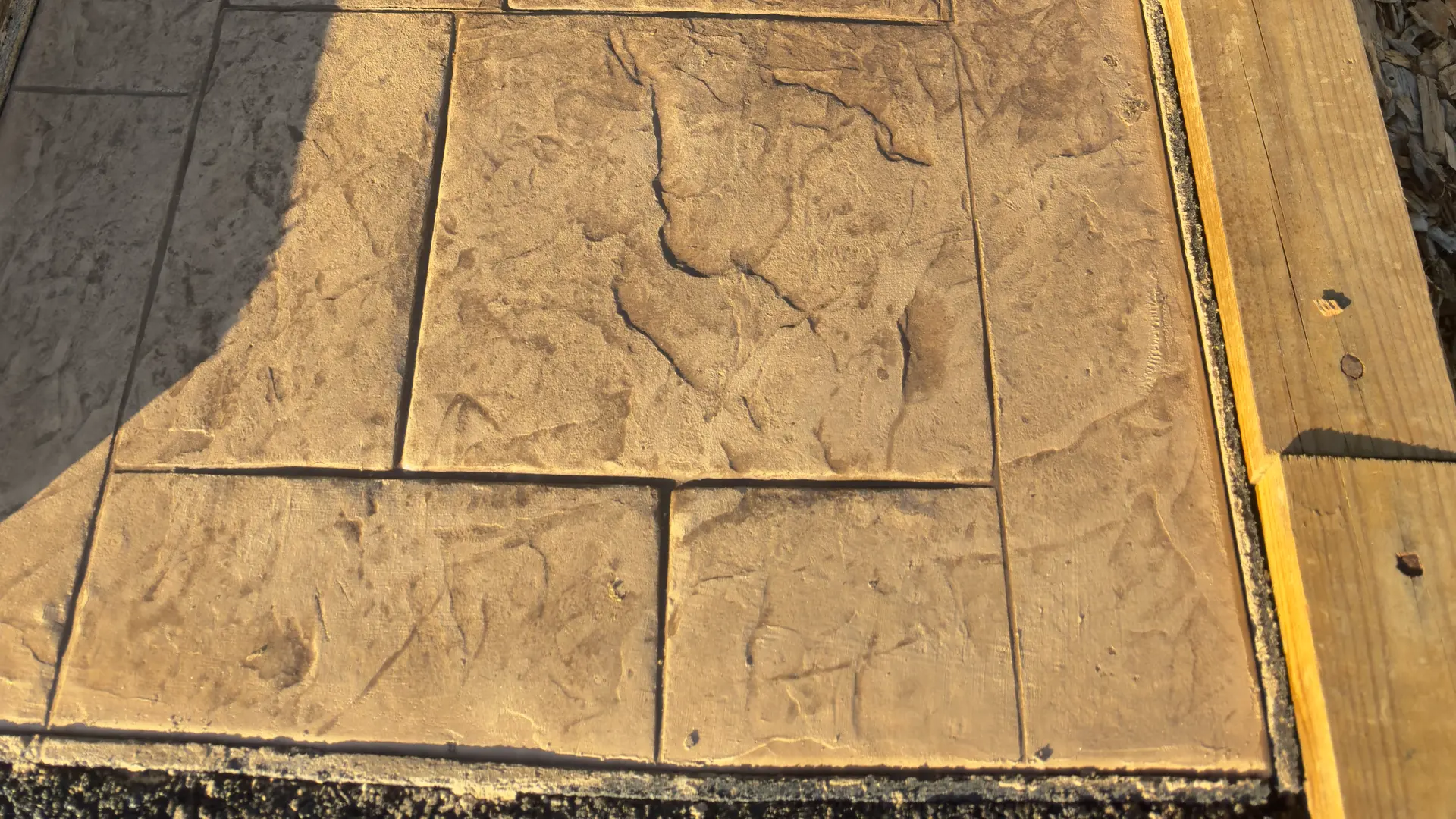 Close up of an ashlar stamped concrete finish